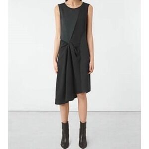 NWT AllSaints Fern Shift Dress Black Knot Detail Asymmetrical Hem Sleeveless, 2‎